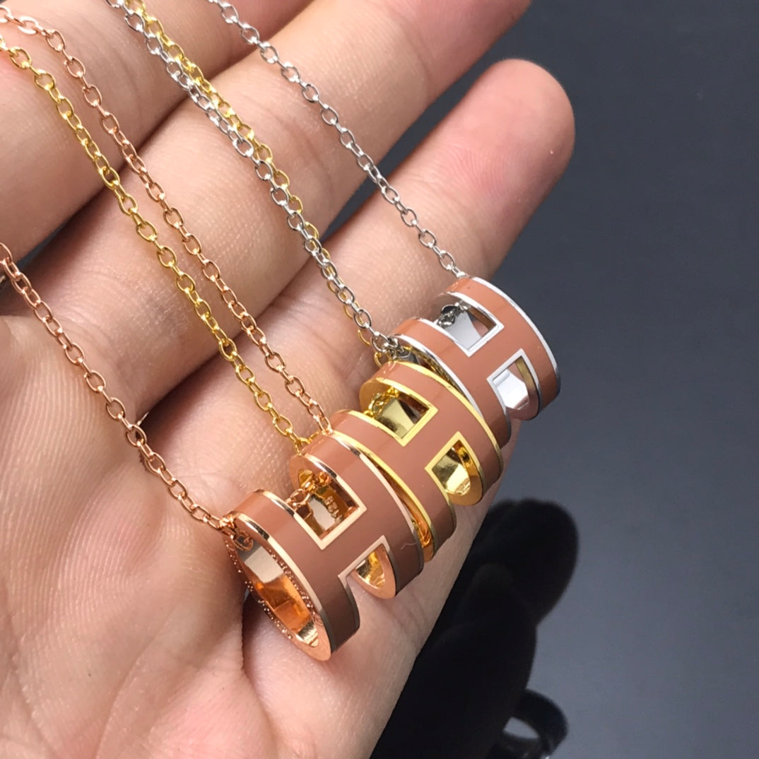 [CLOVER JEWELRY]H NECKLACE BROWN