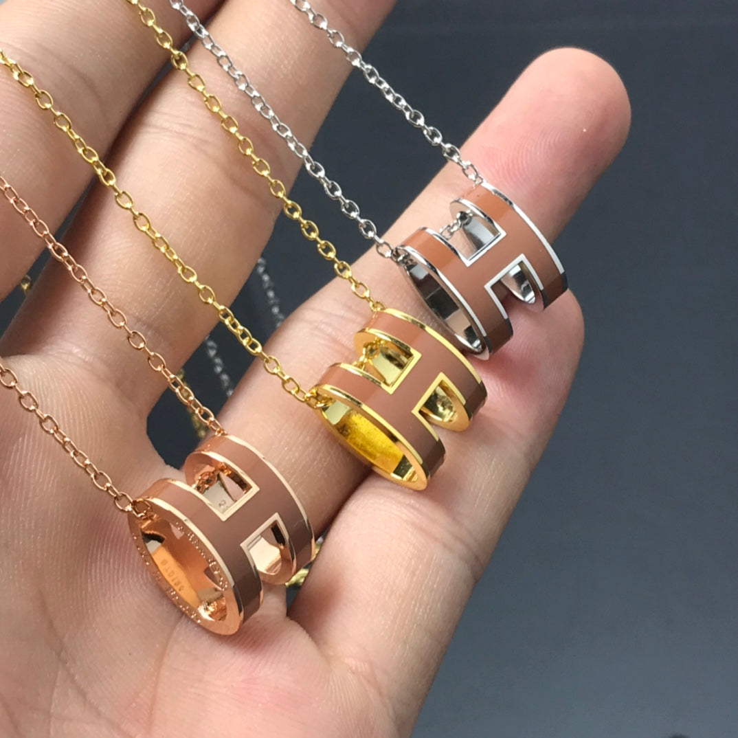 [CLOVER JEWELRY]H NECKLACE BROWN