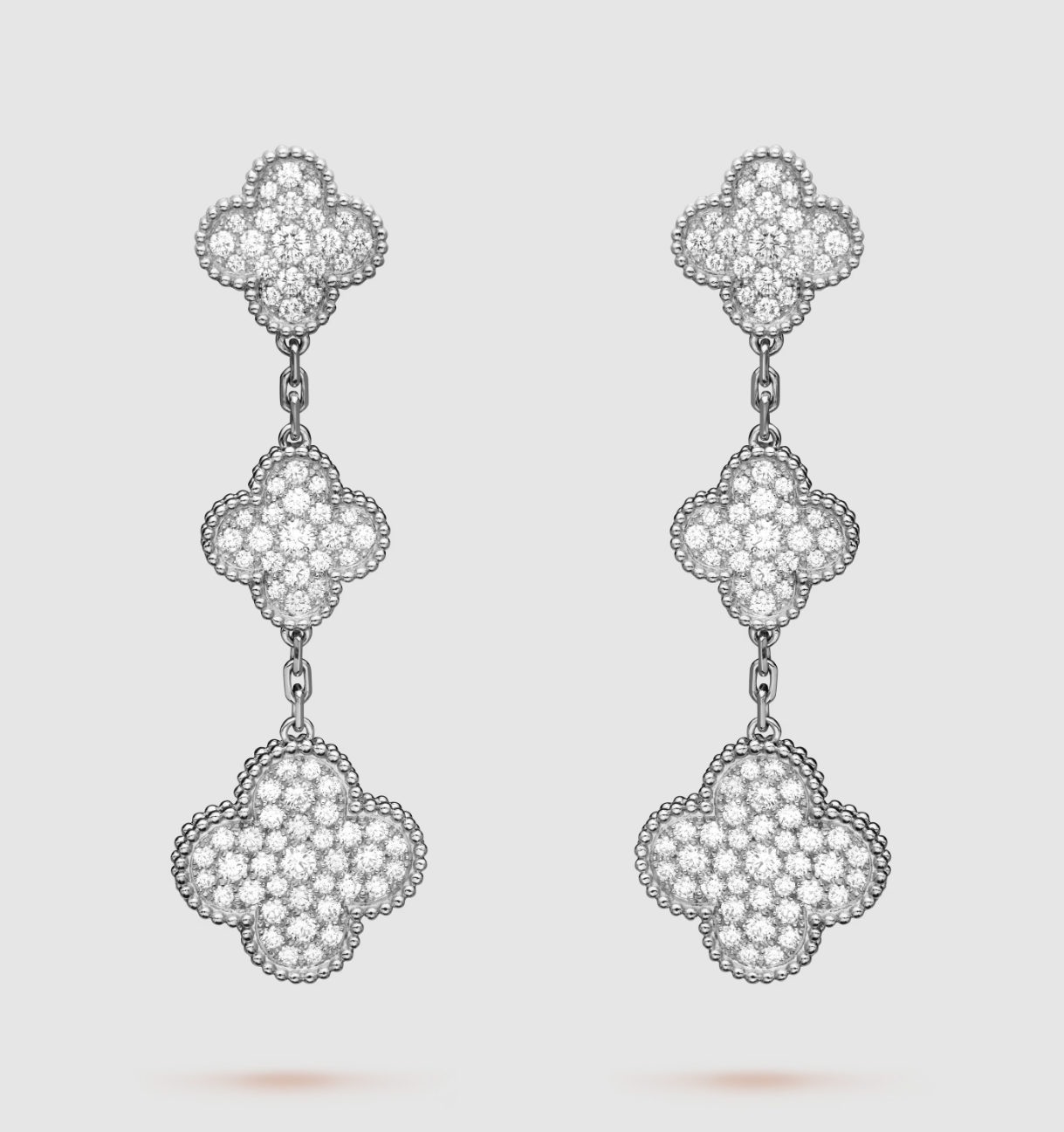 [Camiery]CLOVER 3 MOTIF DIAMOND SILVER DROP EARRINGS