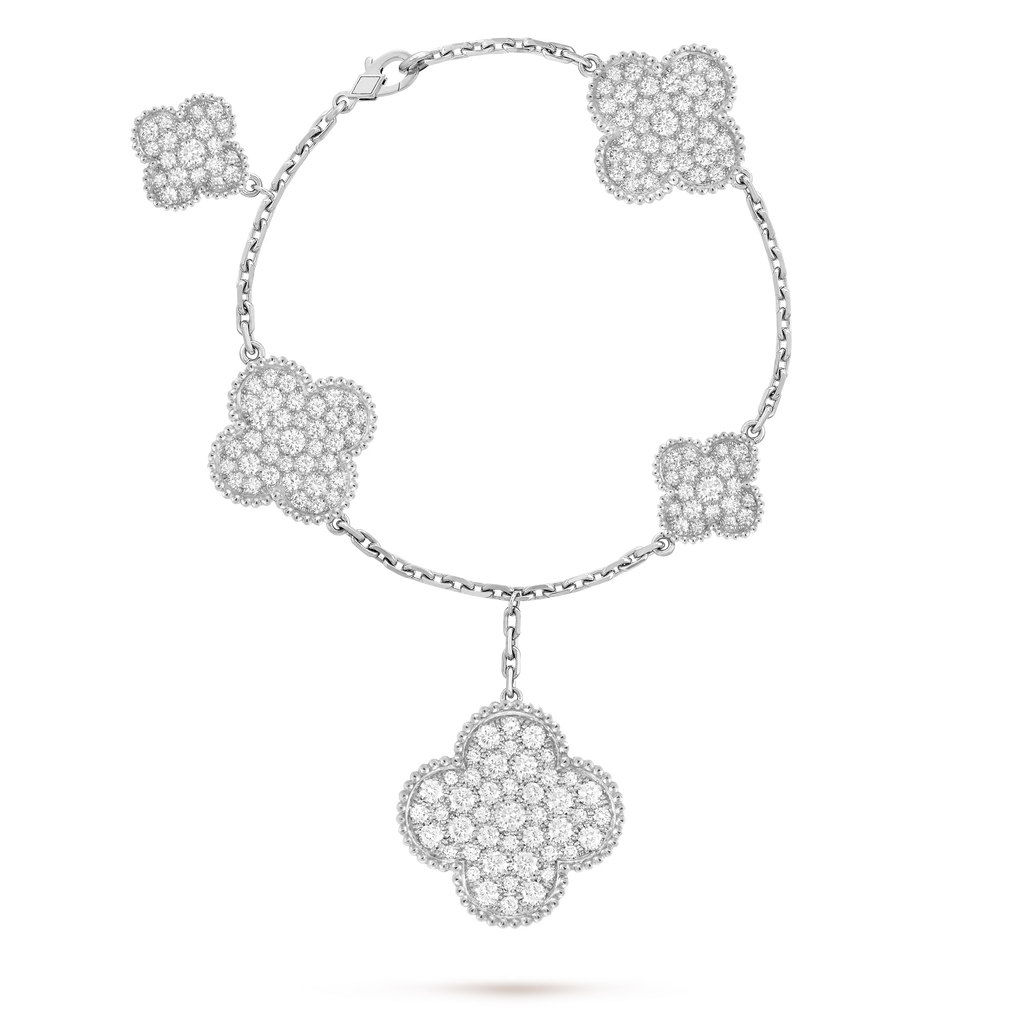 [Camiery] VA CLOVER 6 MOTIFS WHITE GOLD DIAMOND BRACELET