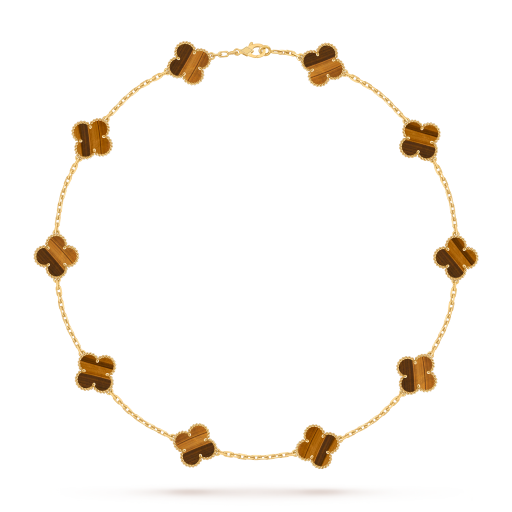[Camiery] VA CLOVER 10 MOTIFS TIGER EYE NECKLACE