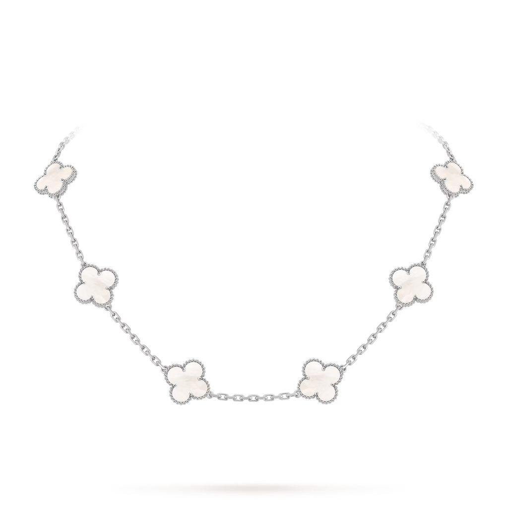[Camiery] VA CLOVER 10 MOTIFS WHITE MOP WHITE GOLD NECKLACE