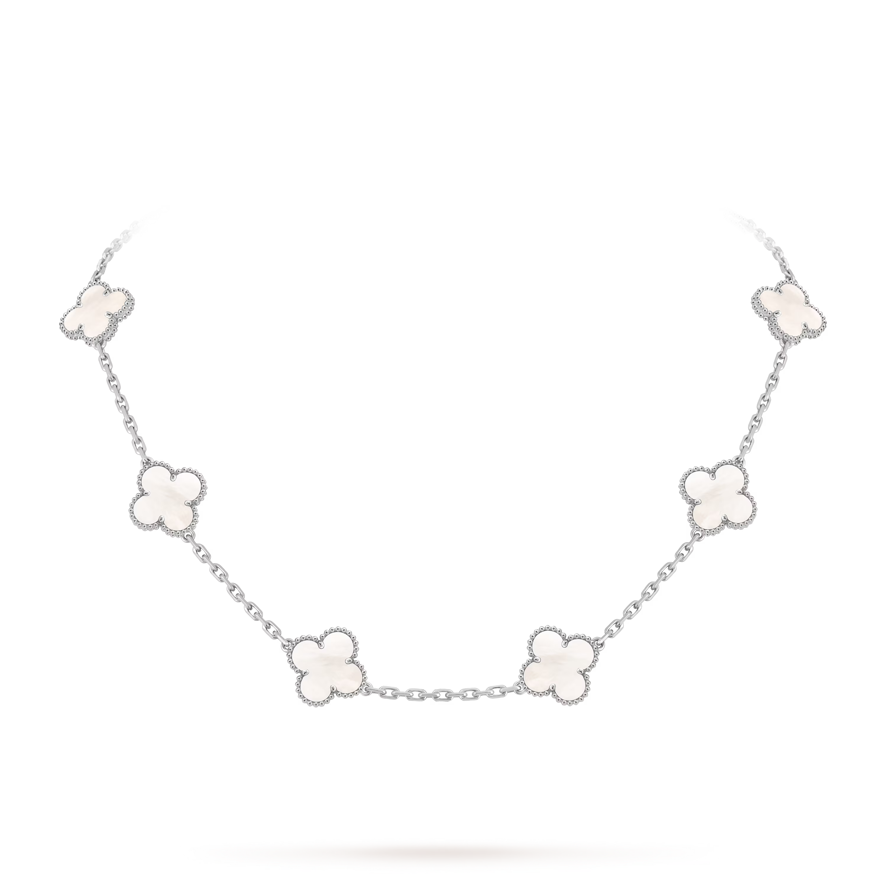 [Camiery] VA CLOVER 10 MOTIFS WHITE MOP WHITE GOLD NECKLACE
