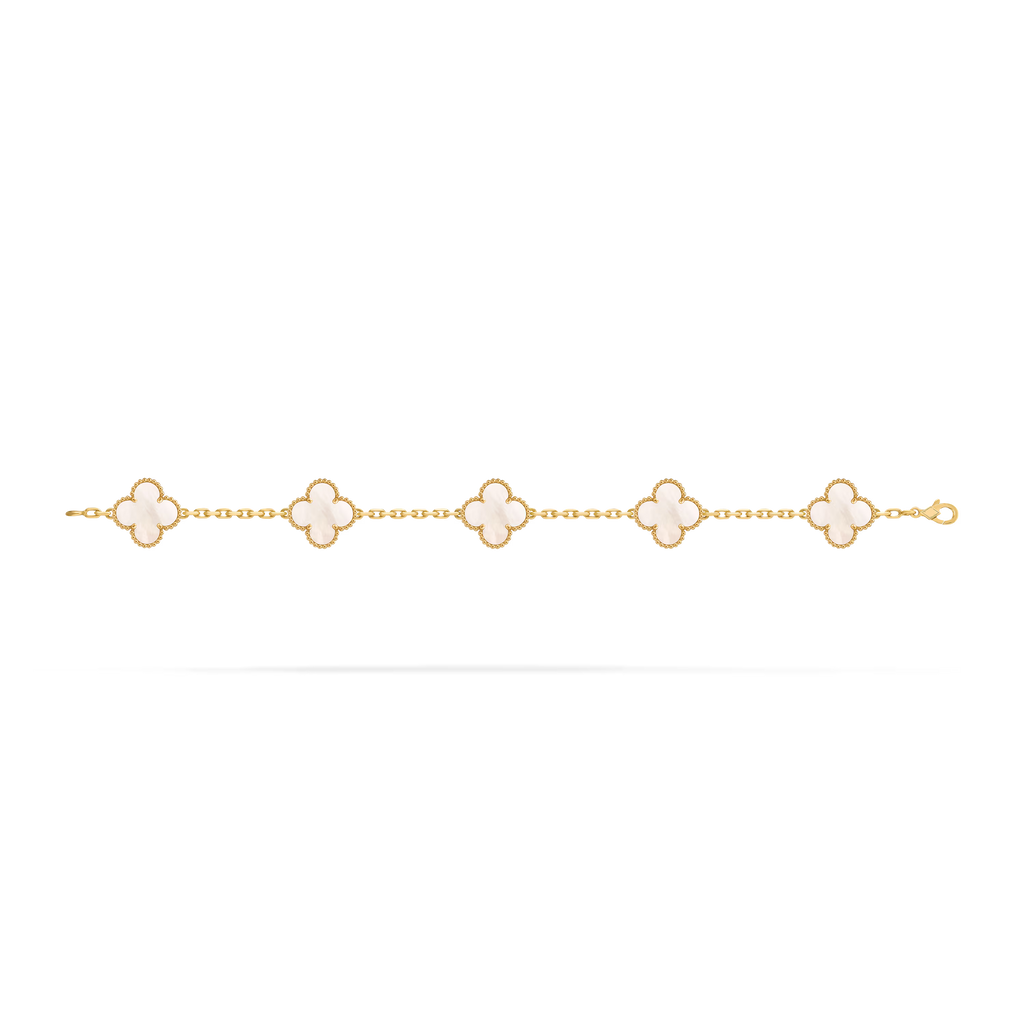 [Camiery] VA CLOVER 5 MOTIFS WHITE MOP GOLD BRACELET