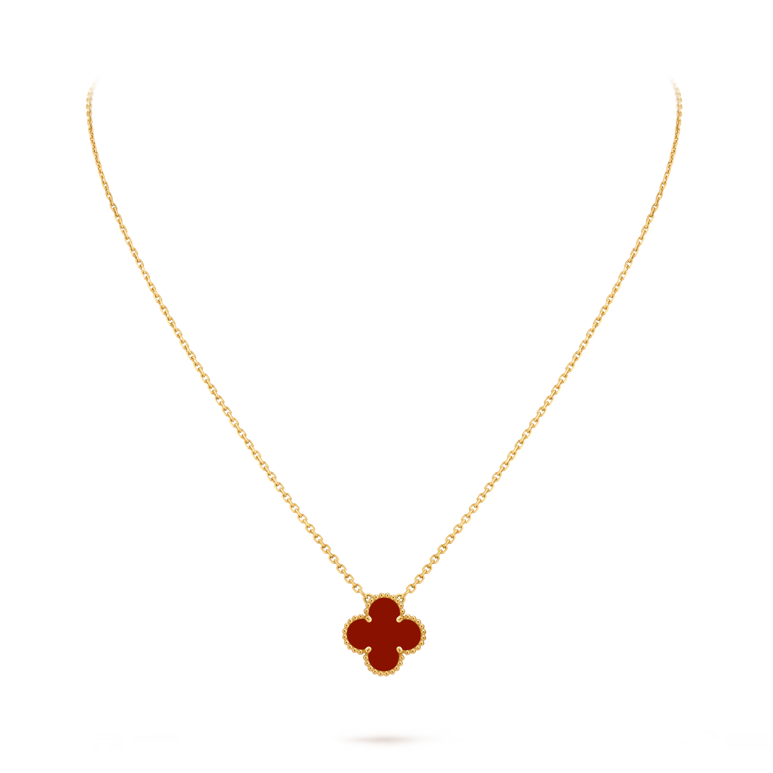 [Camiery] VA CLOVER 15MM RED AGATE GOLD NECKLACE