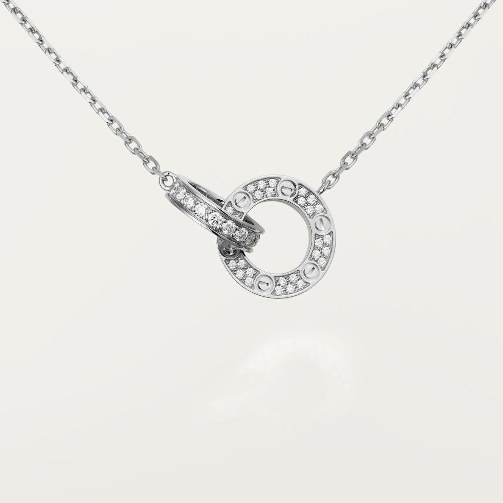 [CLOVER JEWELRY]LOVE 7.6MM NECKLACE ROSE GOLD AND SILVER  FULL DIAMOND