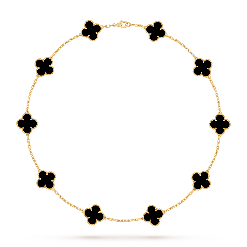 [Camiery] VA CLOVER 10 MOTIFS ONYX NECKLACE