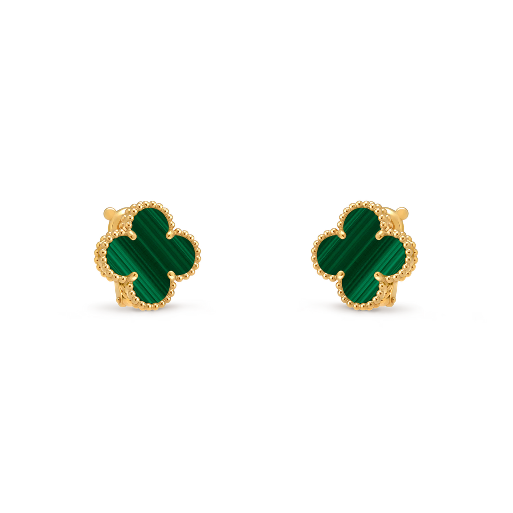 [Camiery] VA CLOVER 1 MOTIFS MALACHITE GOLD EARRINGS