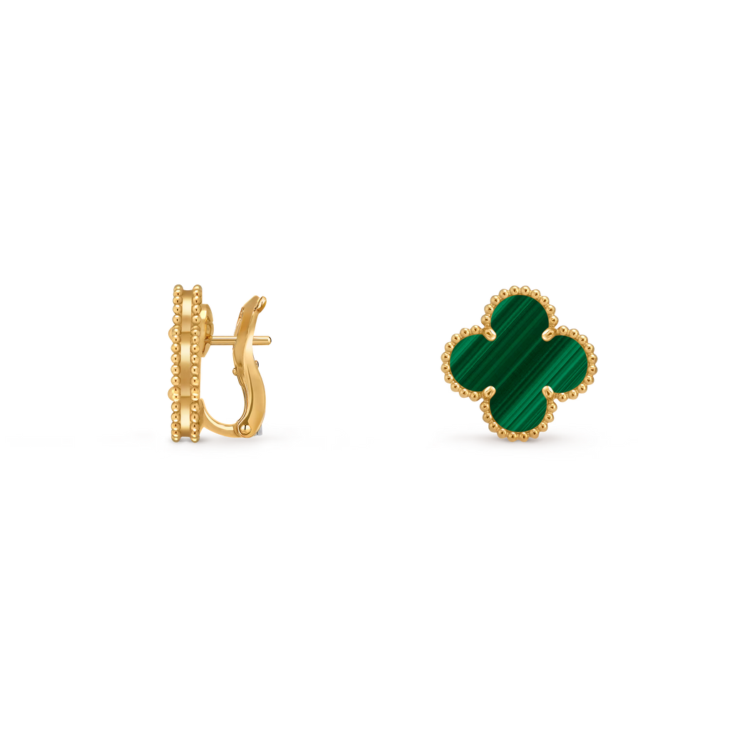 [Camiery] VA CLOVER 1 MOTIFS MALACHITE GOLD EARRINGS