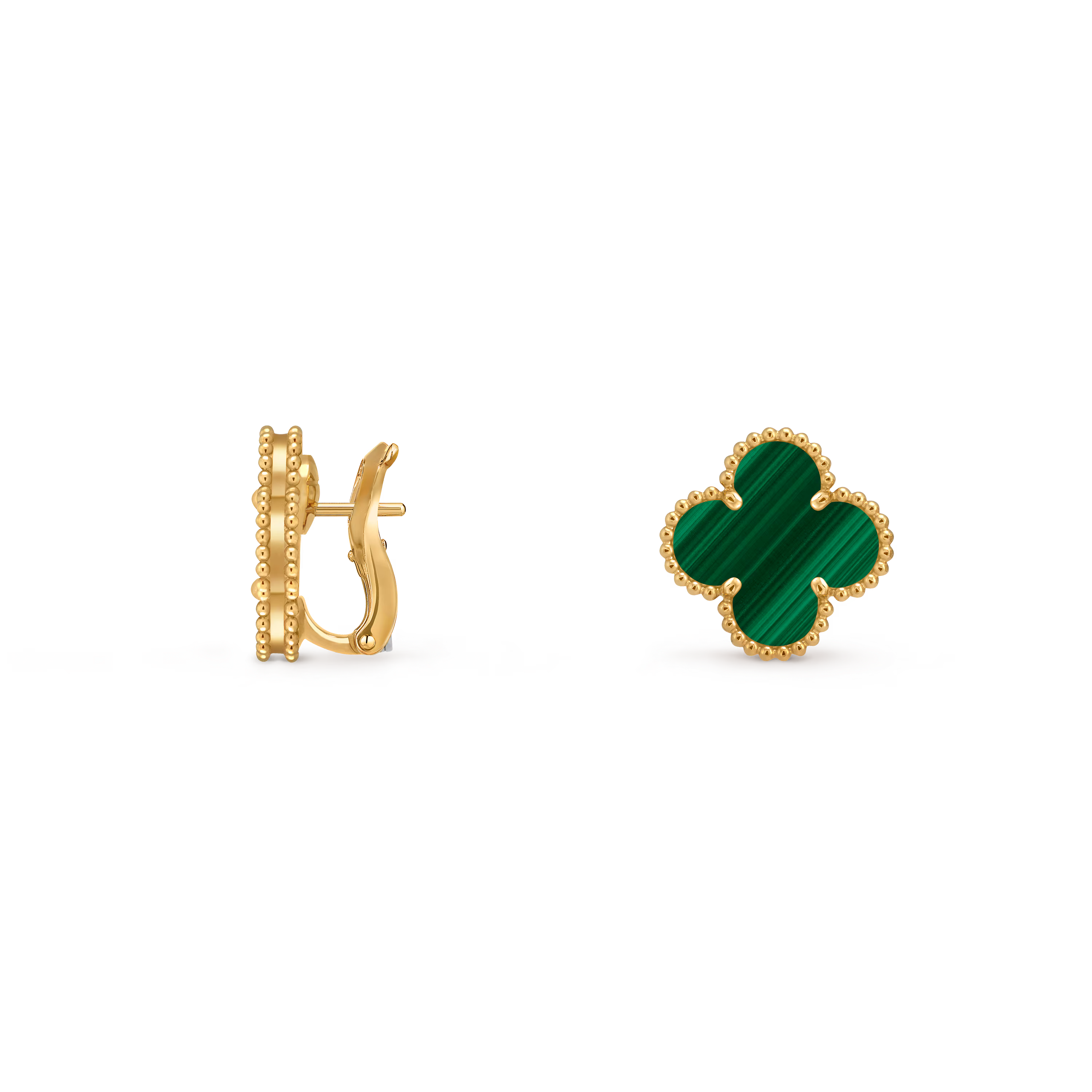 [Camiery] VA CLOVER 1 MOTIFS MALACHITE GOLD EARRINGS