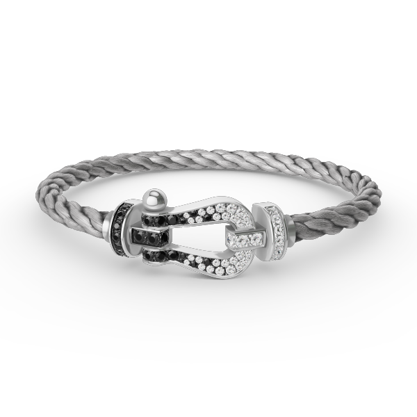 [CLOVER JEWELRY]FORCE LARGE HORSESHOE BLACK WHITE DIAMOND BRACELET SILVER