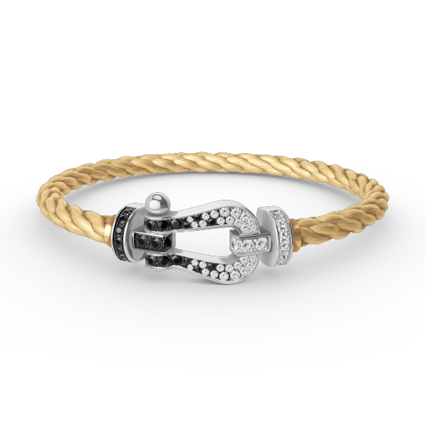 [CLOVER JEWELRY]FORCE LARGE HORSESHOE BLACK WHITE DIAMOND BRACELET SILVER