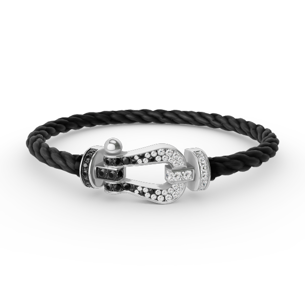 [CLOVER JEWELRY]FORCE LARGE HORSESHOE BLACK WHITE DIAMOND BRACELET SILVER
