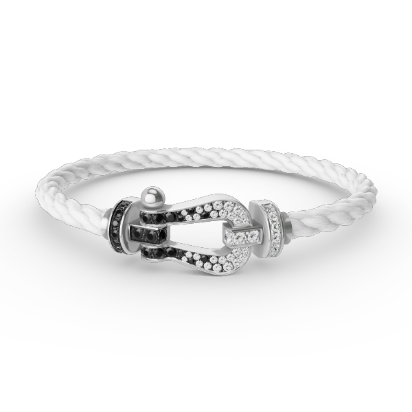 [CLOVER JEWELRY]FORCE LARGE HORSESHOE BLACK WHITE DIAMOND BRACELET SILVER