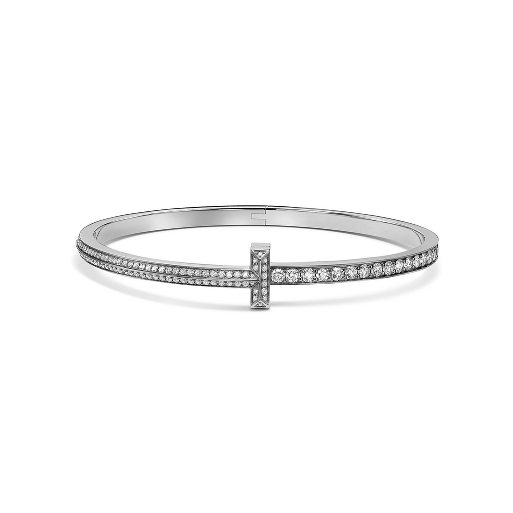 [Camiery] TF T Bracelet - T1 Narrow Pavé Diamond Hinged Bangle in White Gold