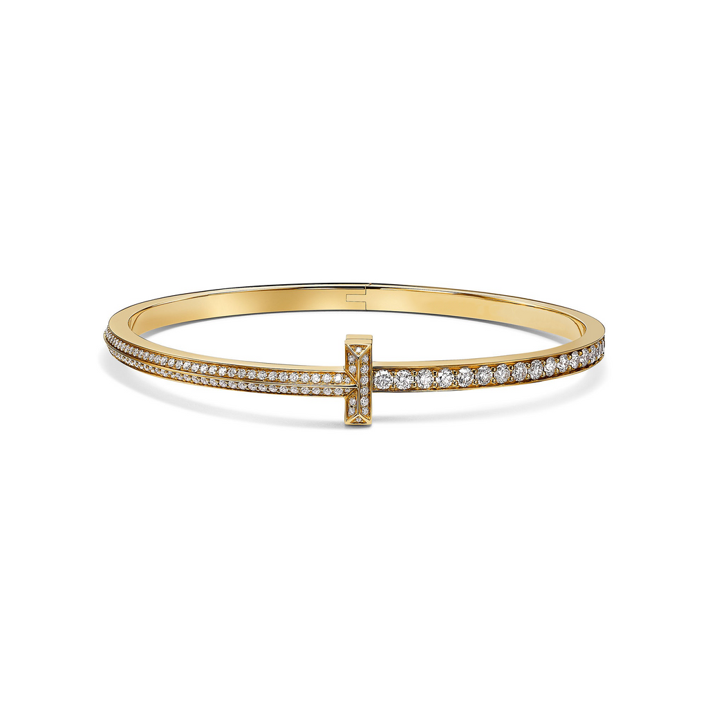 [Camiery] TF T Bracelet - T1 Narrow Pavé Diamond Hinged Bangle in Yellow Gold
