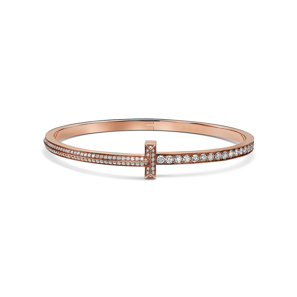 [Camiery] TF T Bracelet - T1 Narrow Pavé Diamond Hinged Bangle in Rose Gold