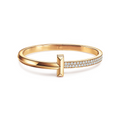 [Camiery] TF T Bracelet - T1 Wide Half Pavé Bangle Yellow Gold