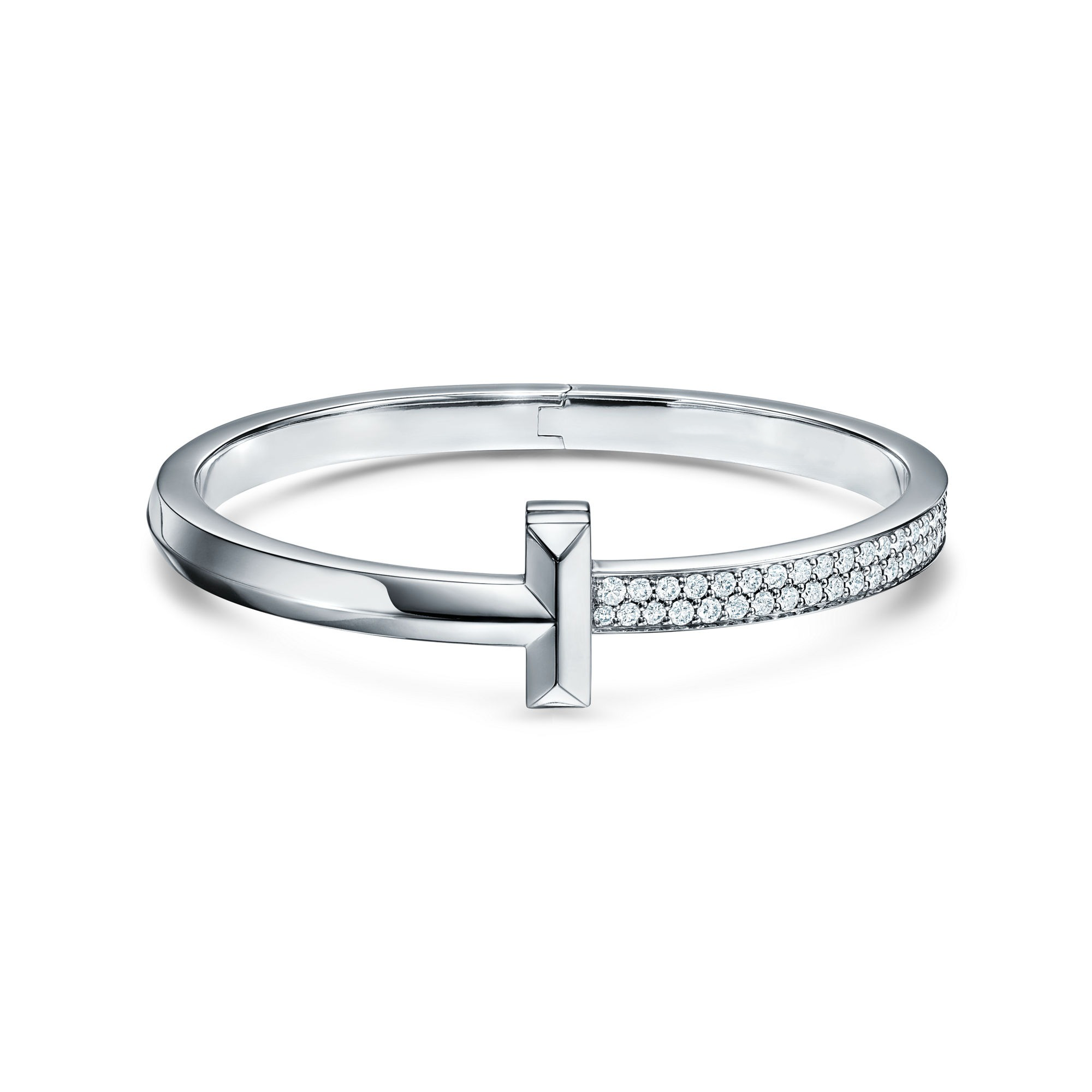 [Camiery] TF T Bracelet - T1 Wide Half Pavé Bangle White Gold