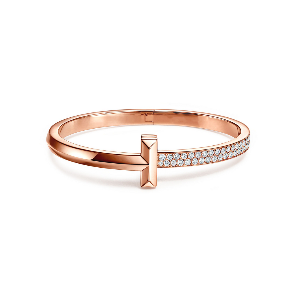 [Camiery] TF T Bracelet - T1 Wide Half Pavé Bangle Rose Gold