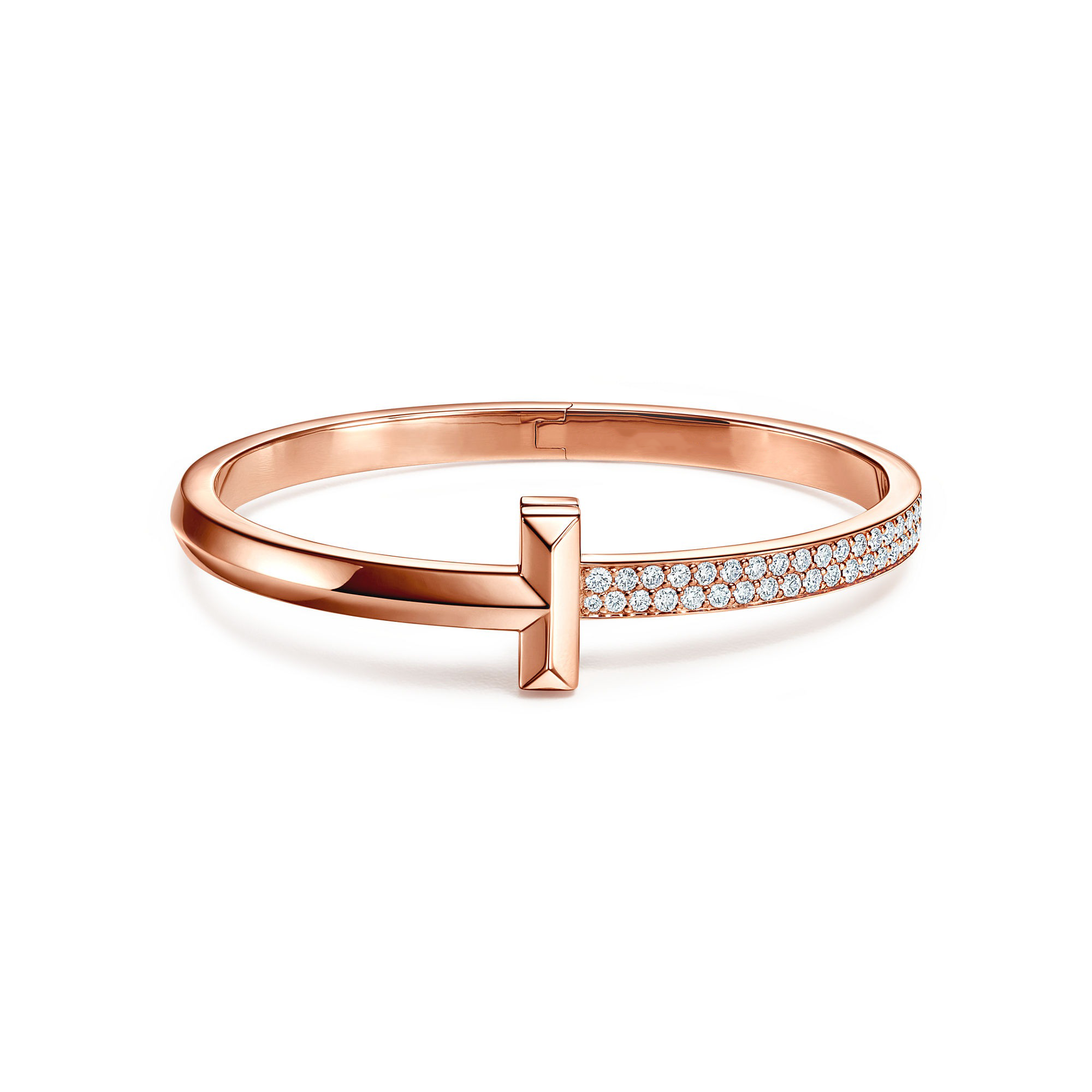 [Camiery] TF T Bracelet - T1 Wide Half Pavé Bangle Rose Gold