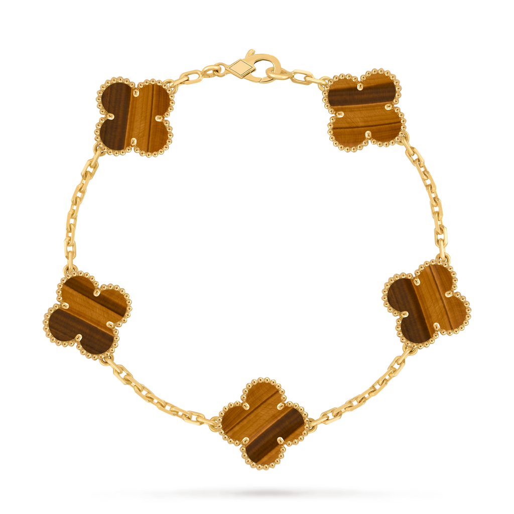 [Camiery] VA CLOVER 5 MOTIFS TIGER EYE BRACELET