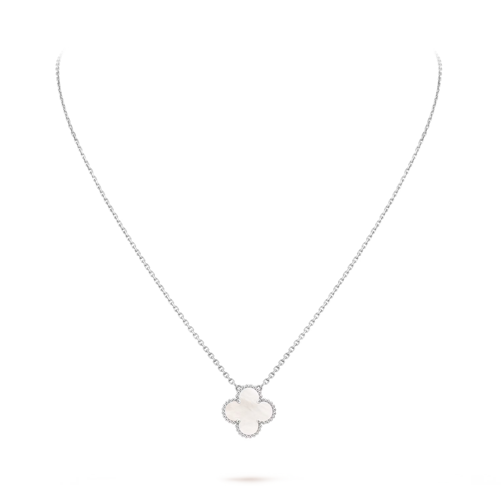 [Camiery] VA CLOVER 15MM WHITE PEARL MOP WHITE GOLD NECKLACE
