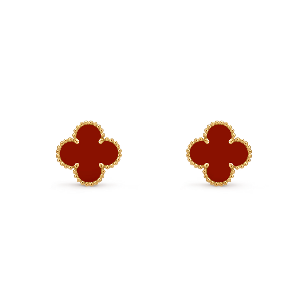 [Camiery] VA CLOVER 1 MOTIFS CARNELIAN GOLD EARRINGS