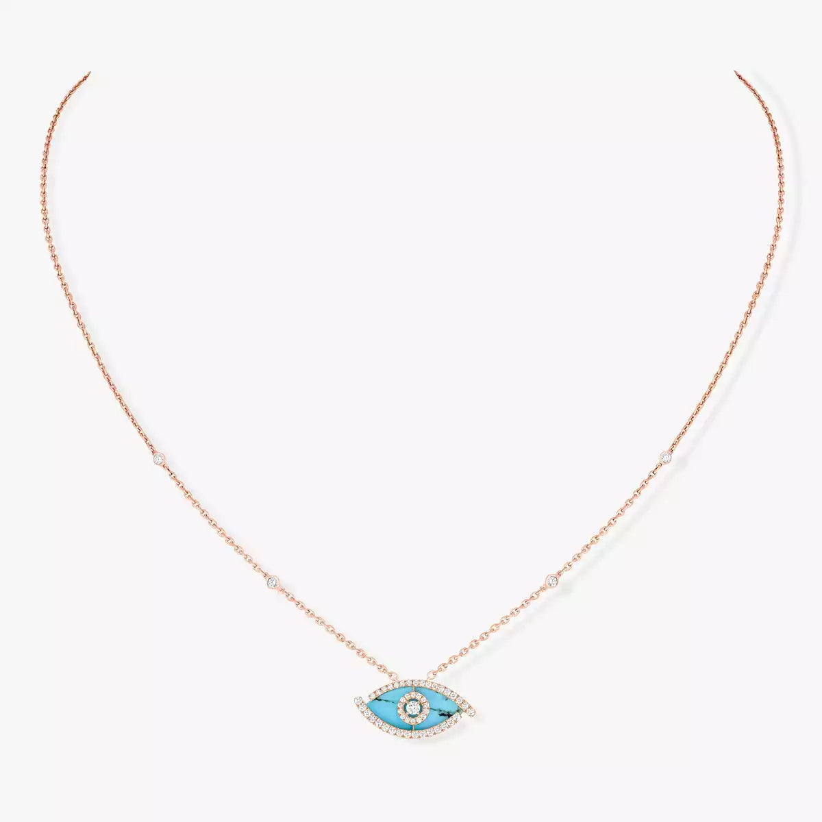 [Camiery]Lucky Eye Diamond Necklace in Rose Gold and Turquoise