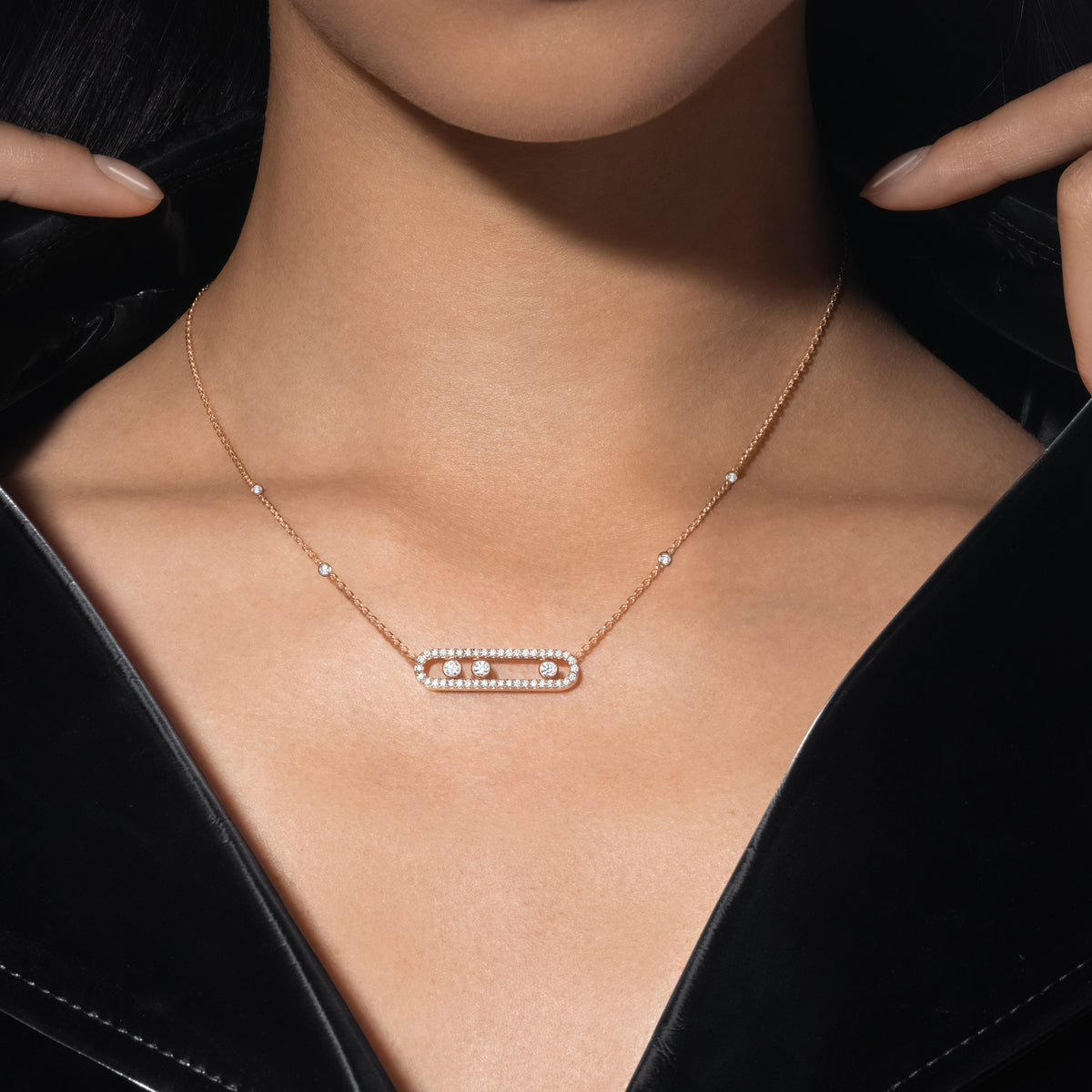 [Camiery] Move Pave_ Rose Gold Diamond Necklace