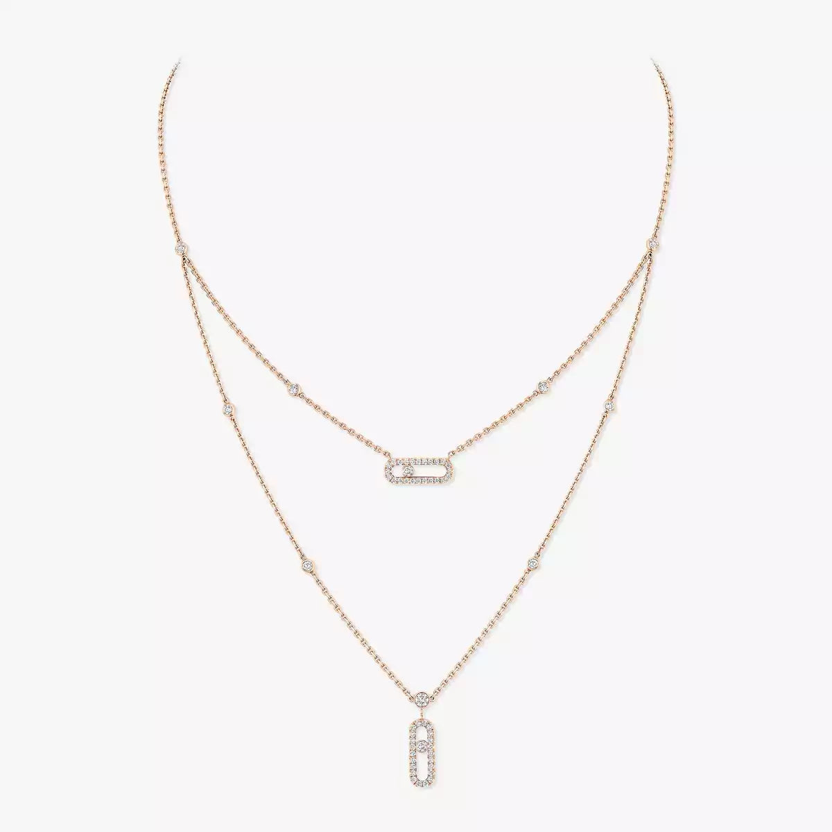 [Camiery]2 Rows Rose Gold Diamond Pave_ Necklace Move Uno