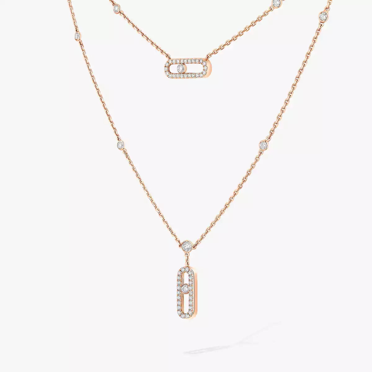 [Camiery]2 Rows Rose Gold Diamond Pave_ Necklace Move Uno