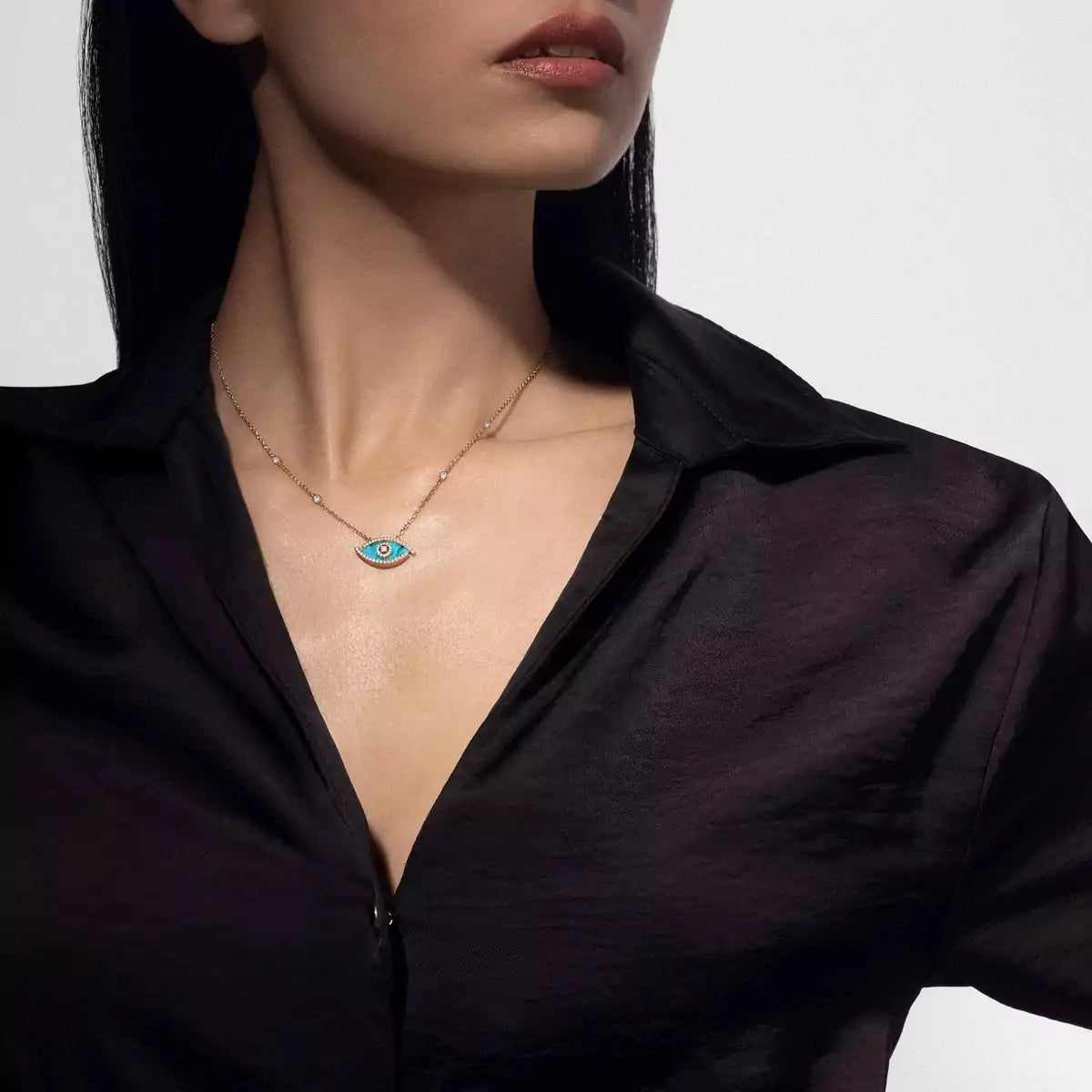 [Camiery]Lucky Eye Diamond Necklace in Rose Gold and Turquoise