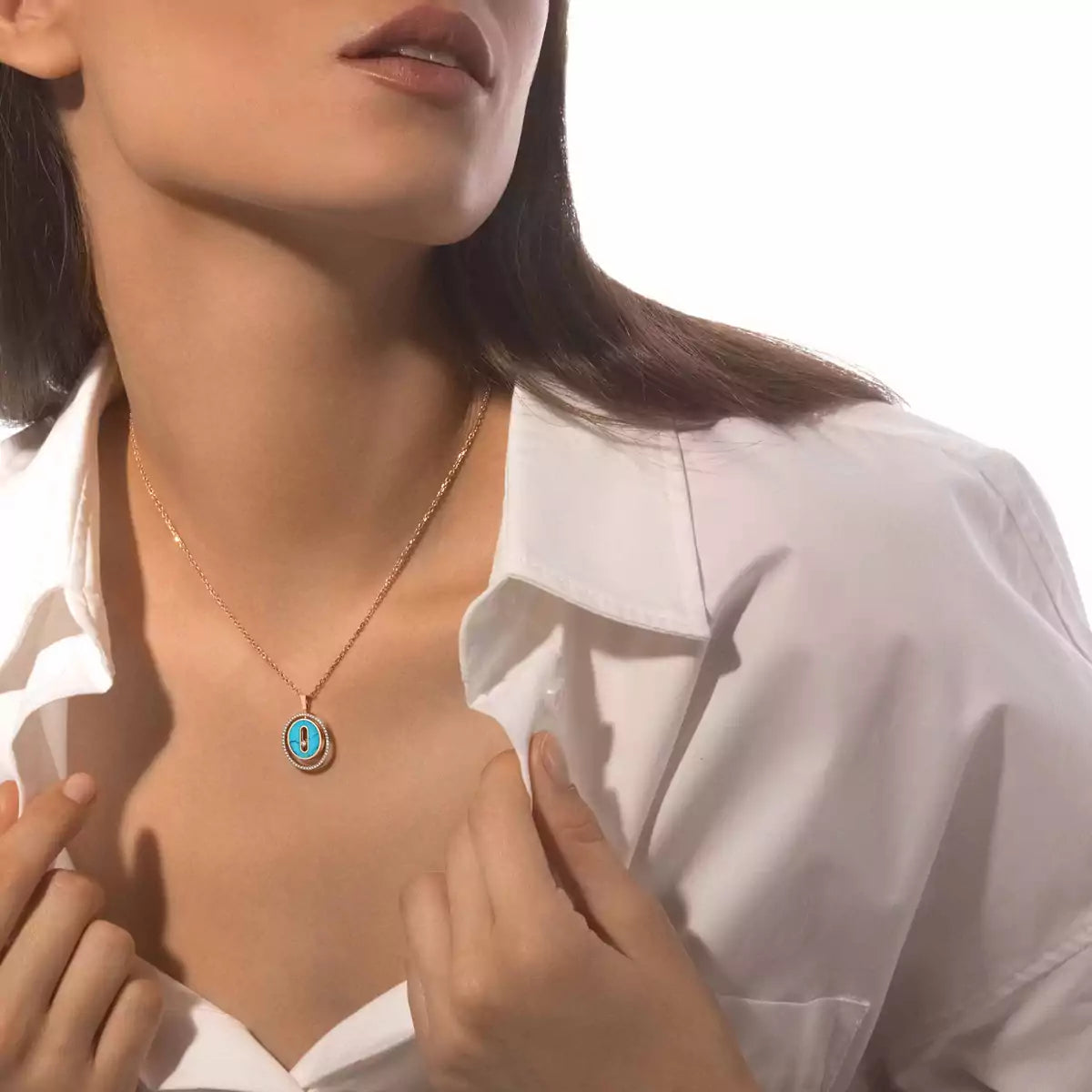 [Camiery]Lucky Move Diamond Necklace in Rose Gold and White Mother-of-Pearl