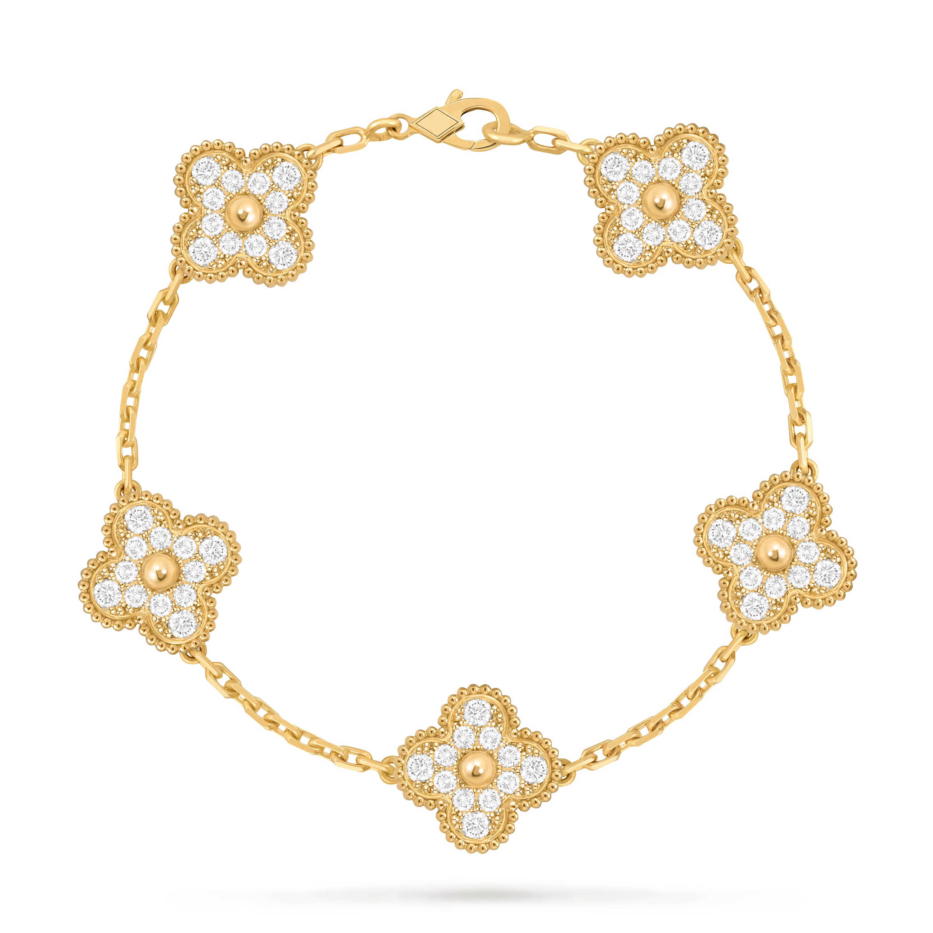 [Camiery] VA CLOVER 5 MOTIF FULL DIAMOND GOLD BRACELET