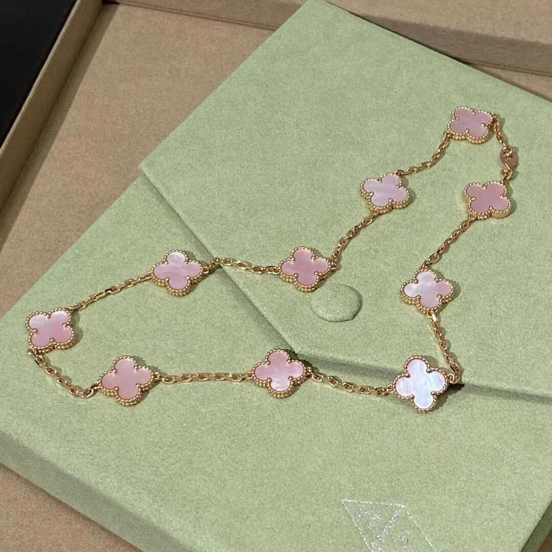 [Camiery]CLOVER 10 MOTIFS PINK MOP NECKLACE