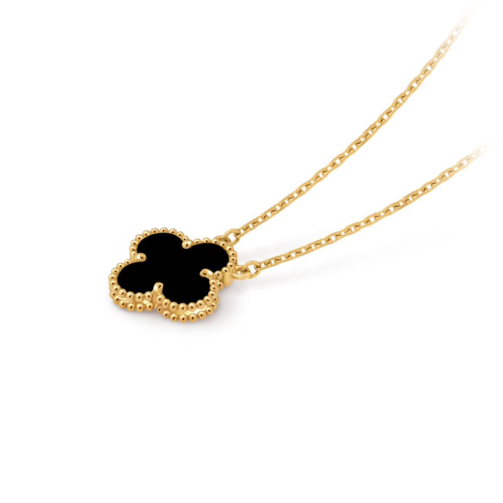 [Camiery] VA CLOVER 15MM ONYX GOLD NECKLACE