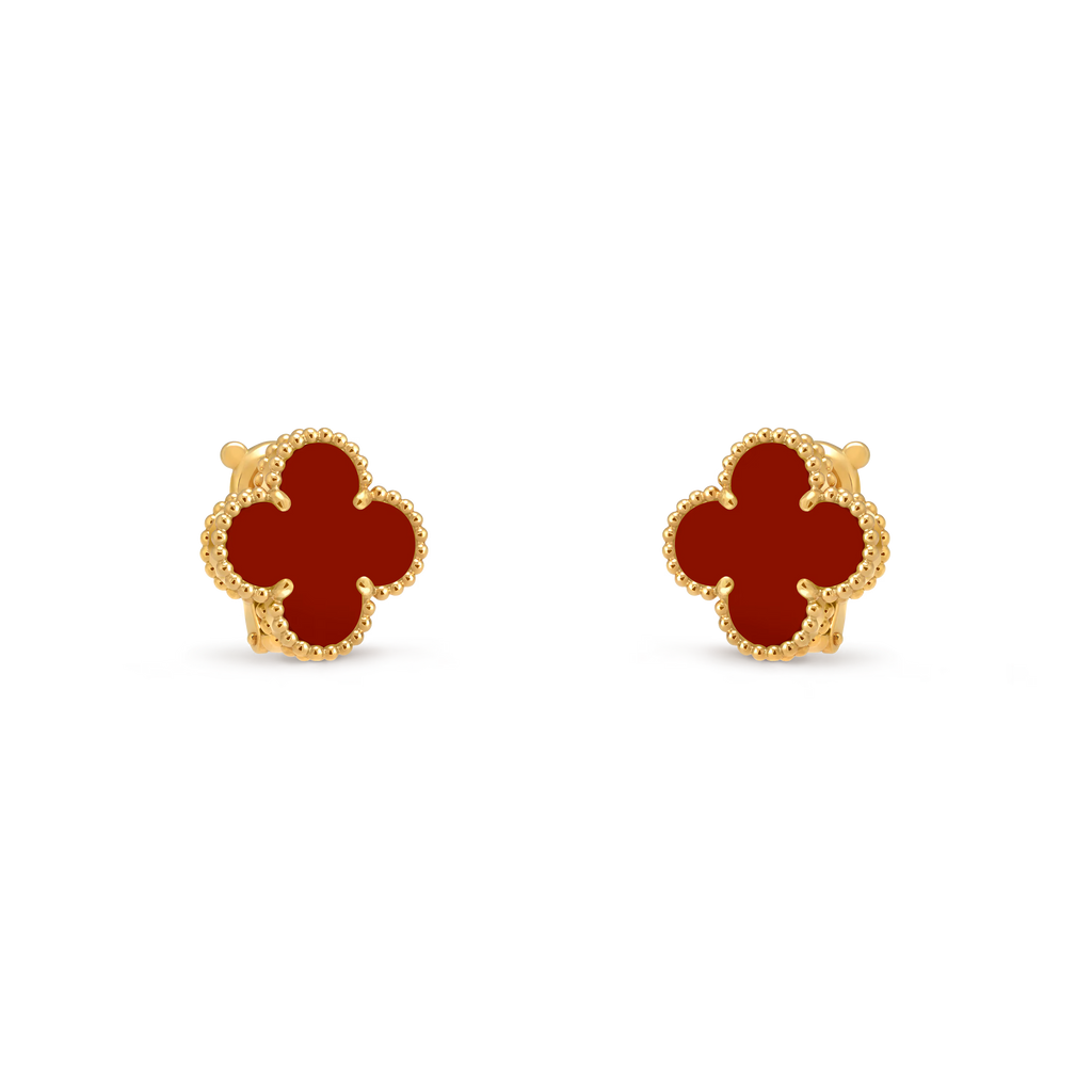 [Camiery] VA CLOVER 1 MOTIFS CARNELIAN GOLD EARRINGS