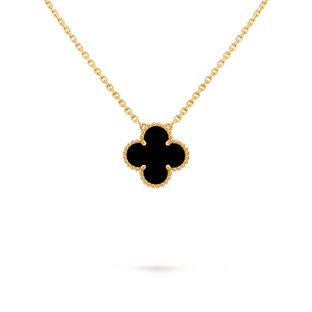 [Camiery] VA CLOVER 15MM ONYX GOLD NECKLACE