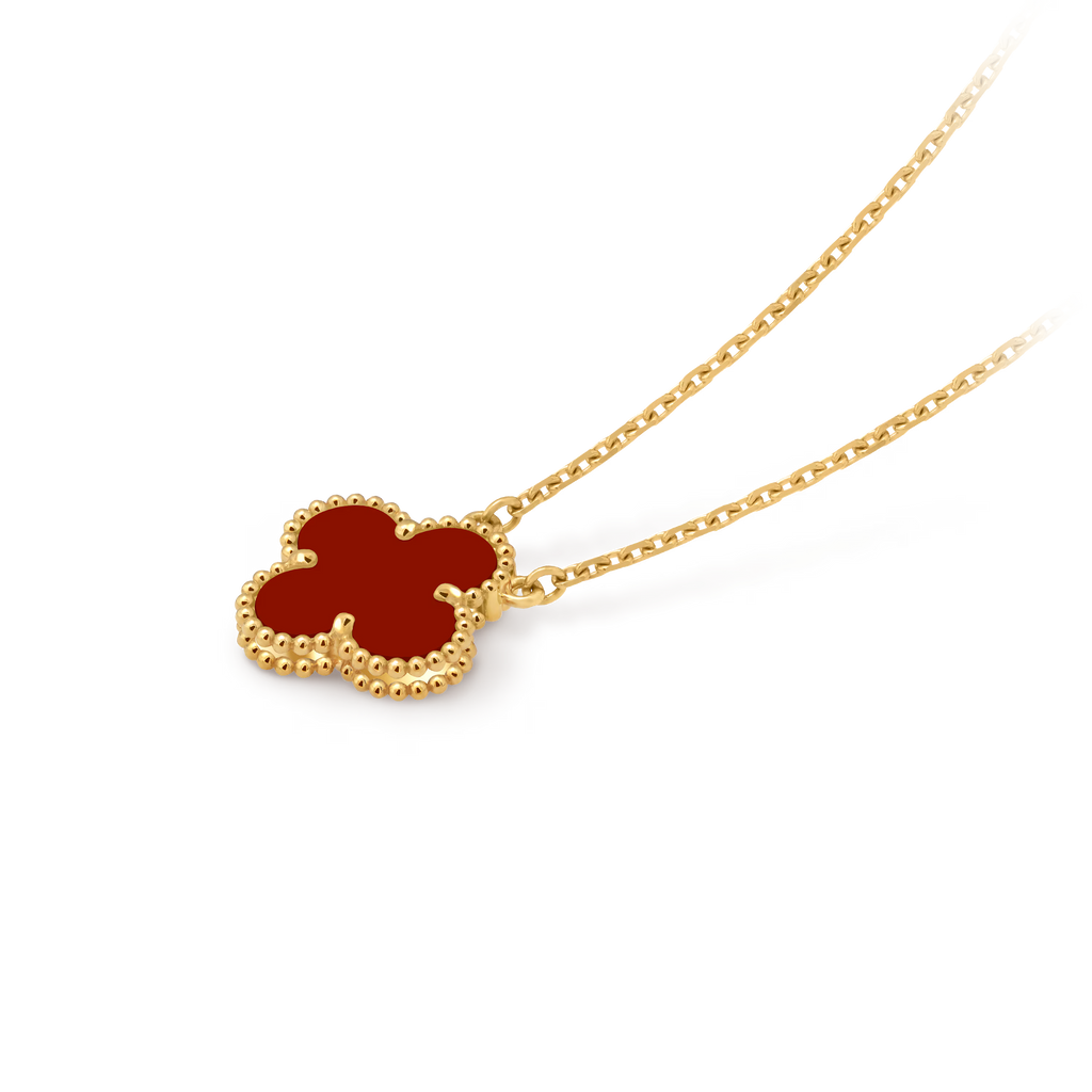 [Camiery] VA CLOVER 15MM RED AGATE GOLD NECKLACE