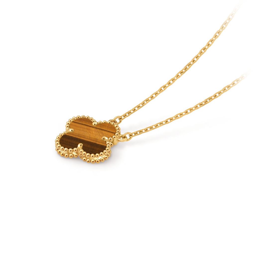 [Camiery] VA CLOVER 15MM TIGER EYE GOLD NECKLACE
