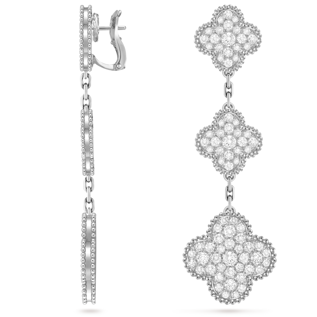 [Camiery] VA CLOVER 3 MOTIF DIAMOND WHITE GOLD EARRINGS