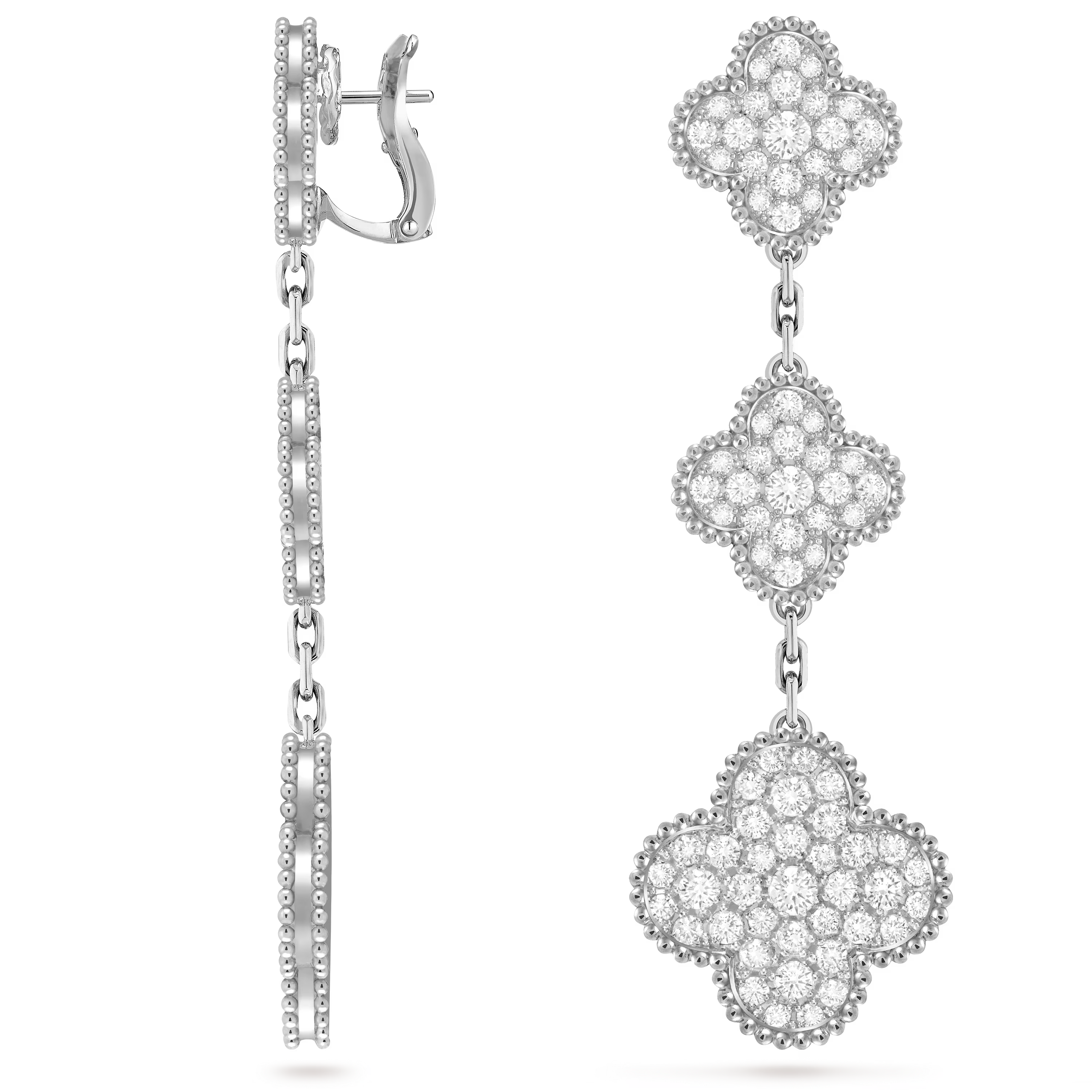 [Camiery] VA CLOVER 3 MOTIF DIAMOND WHITE GOLD EARRINGS