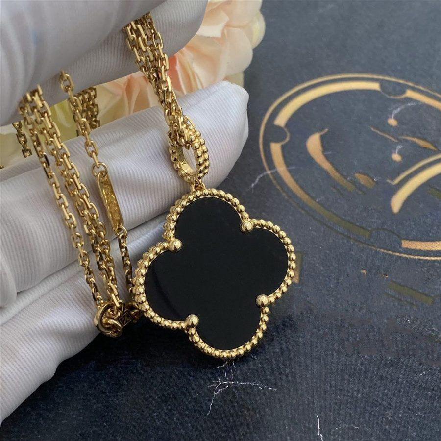 [Camiery]CLOVER 25MM GOLD ONYX BIG CLOVER NECKLACE