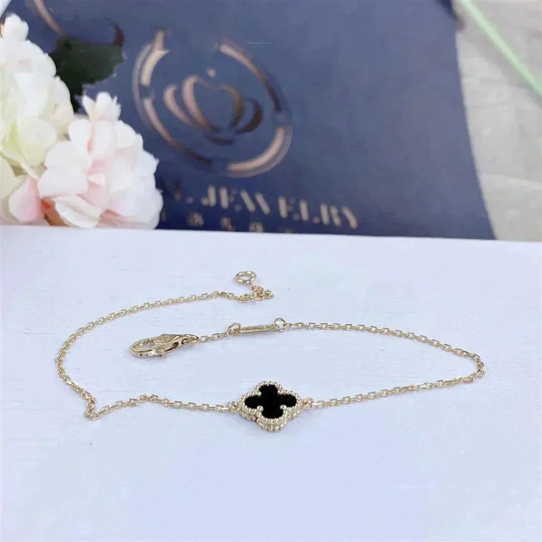 [CLOVER JEWELRY]CLOVER ONYX SINGLE FLOWER BRACELET