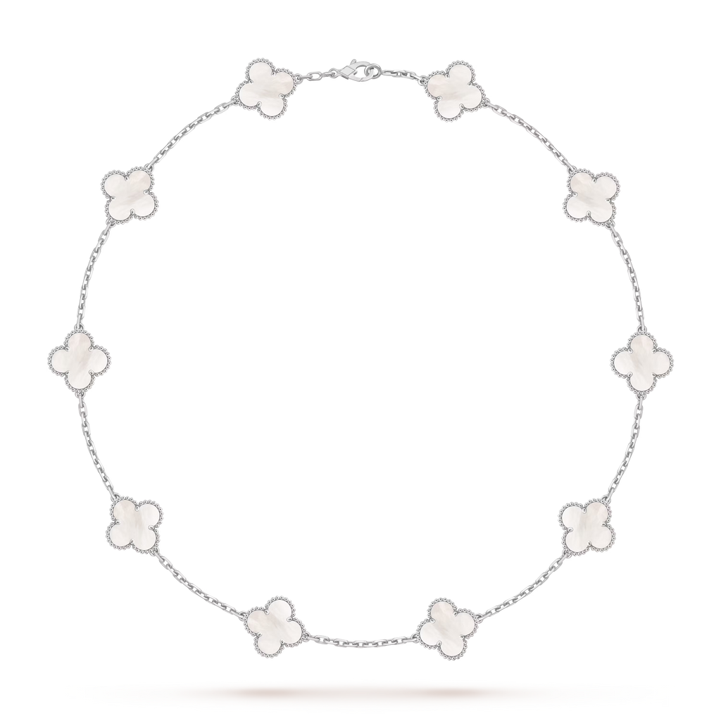 [Camiery] VA CLOVER 10 MOTIFS WHITE MOP WHITE GOLD NECKLACE