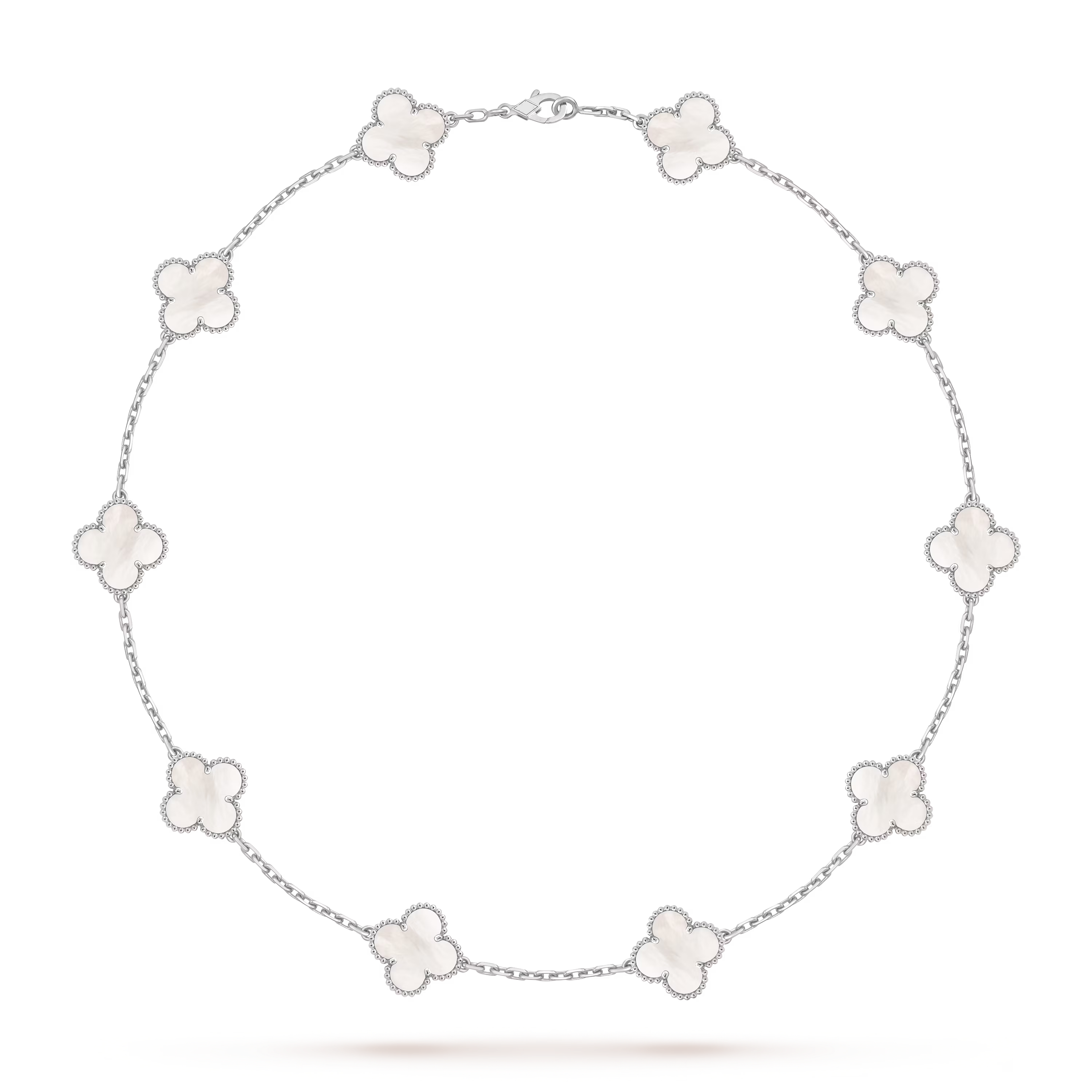 [Camiery] VA CLOVER 10 MOTIFS WHITE MOP WHITE GOLD NECKLACE