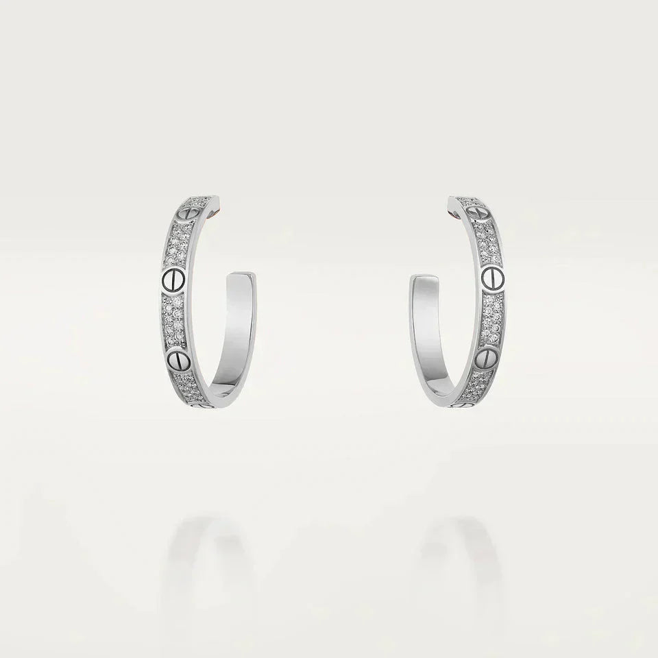 [CLOVER JEWELRY]LOVE DIAMOND SILVER HOOP EARRINGS