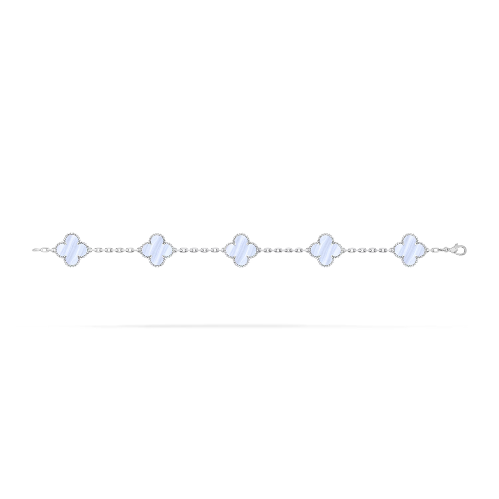 [Camiery] VA CLOVER 5 MOTIF PURPLE CHALCEDONY WHITE GOLD BRACELET