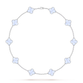 [Camiery] VA CLOVER 10 MOTIFS CHALCEDONY DIAMONDS WHITE GOLD NECKLACE